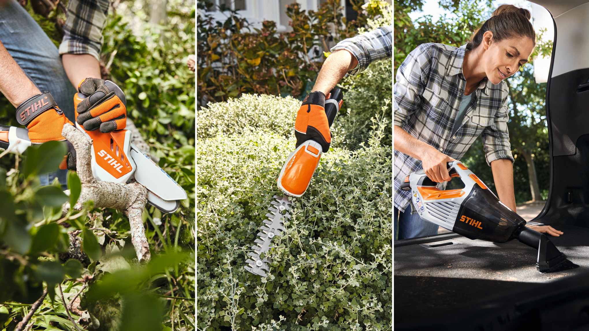  Apparecchi STIHL del sistema AS, tagliasiepi a batteria, rifinitore a batteria  e aspiratore manuale a batteria