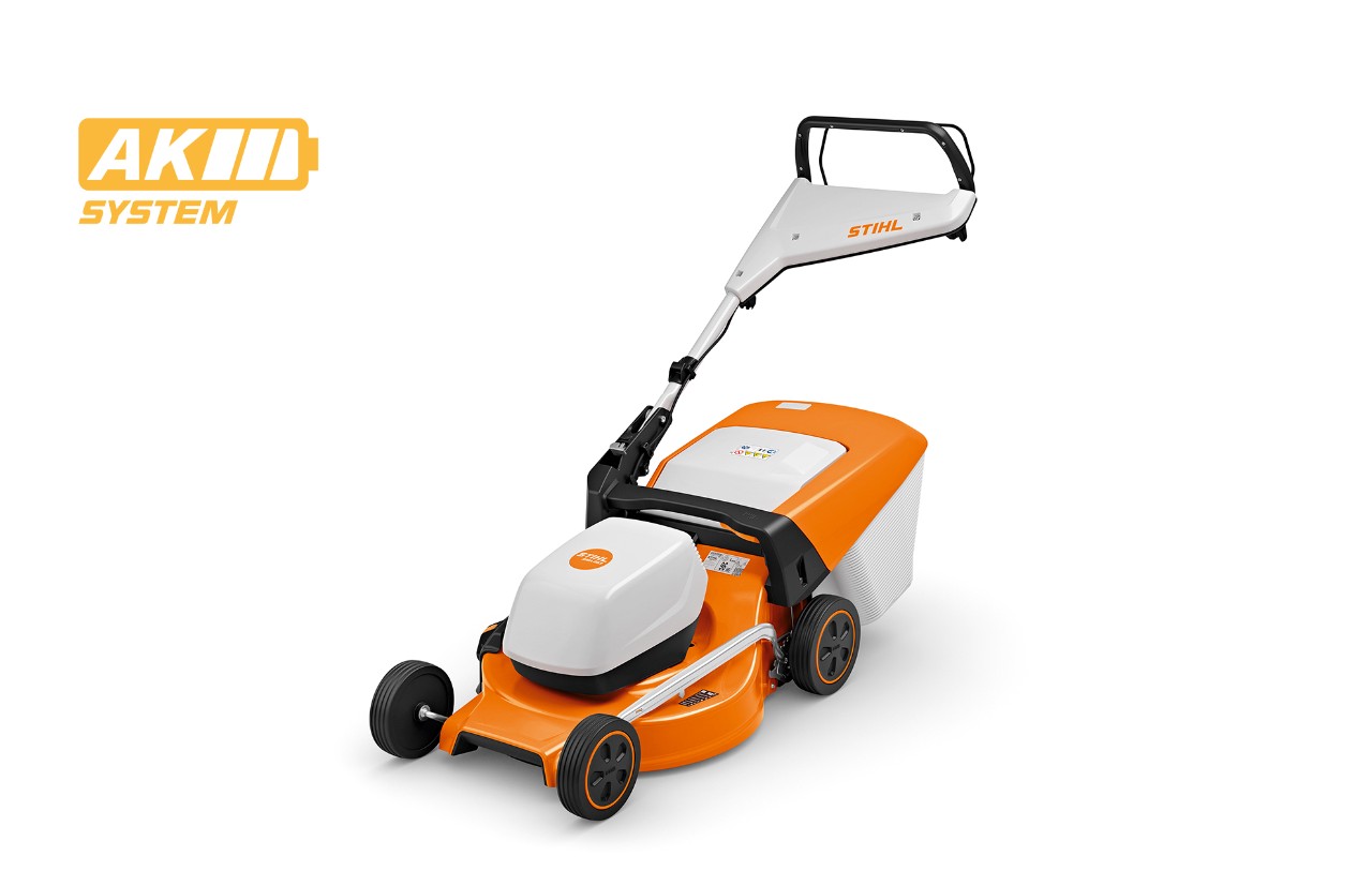 Immagine del tosaerba a batteria STIHL RMA 253, icona della batteria in alto a sinistra per il sistema AK STIHL 