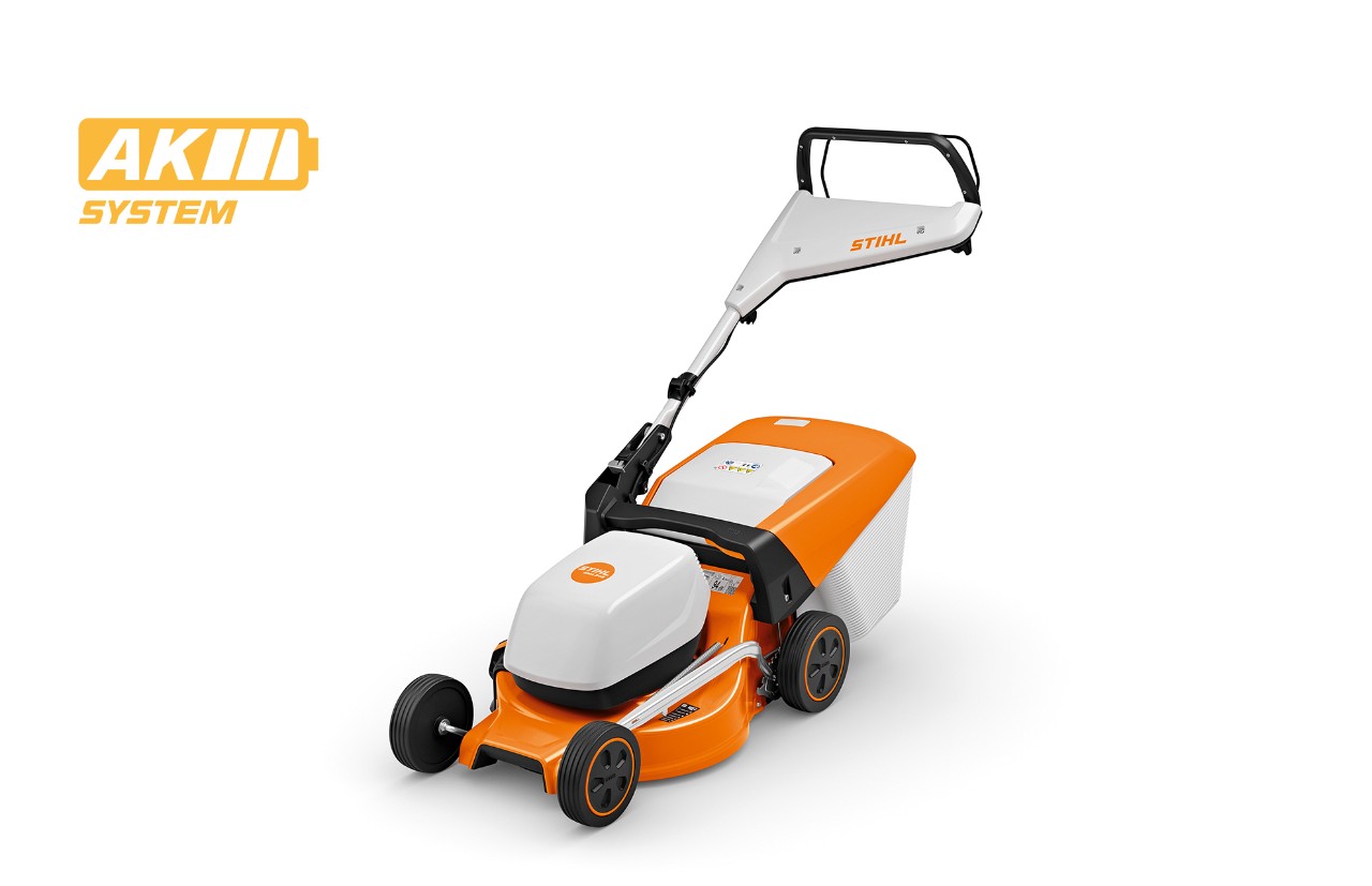 Immagine del tosaerba a batteria STIHL RMA 248, icona della batteria in alto a sinistra per il sistema AK STIHL