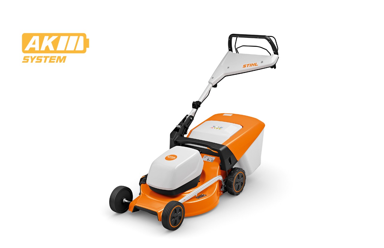 Immagine del tosaerba a batteria STIHL RMA 253 T, icona della batteria in alto a sinistra per il sistema AK STIHL 