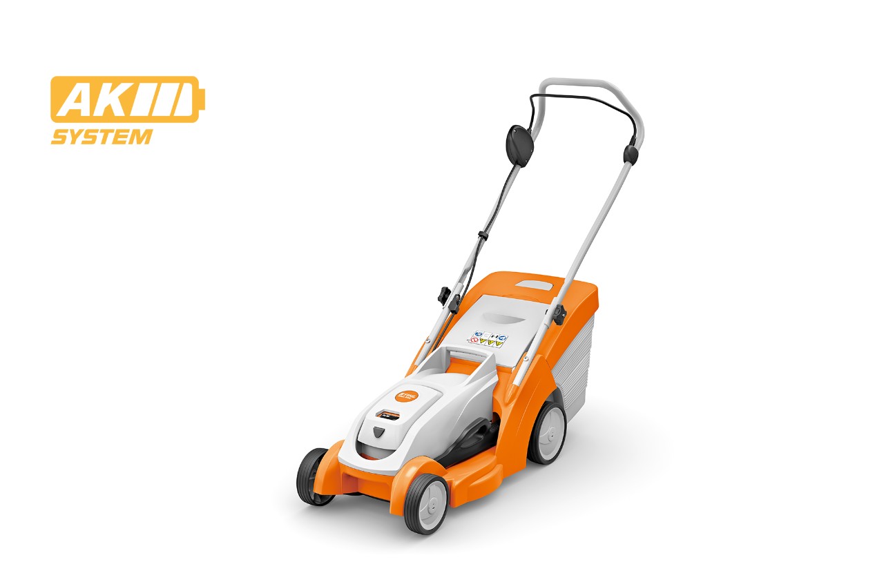 Immagine del tosaerba a batteria STIHL RMA 239, icona della batteria in alto a sinistra per il sistema AK STIHL