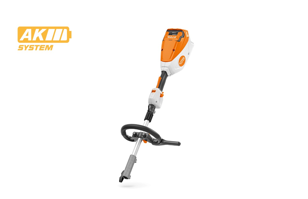 Immagine del motore combinato a batteria STIHL KMA 80 R, icona della batteria in alto a sinistra per il sistema STIHL AK