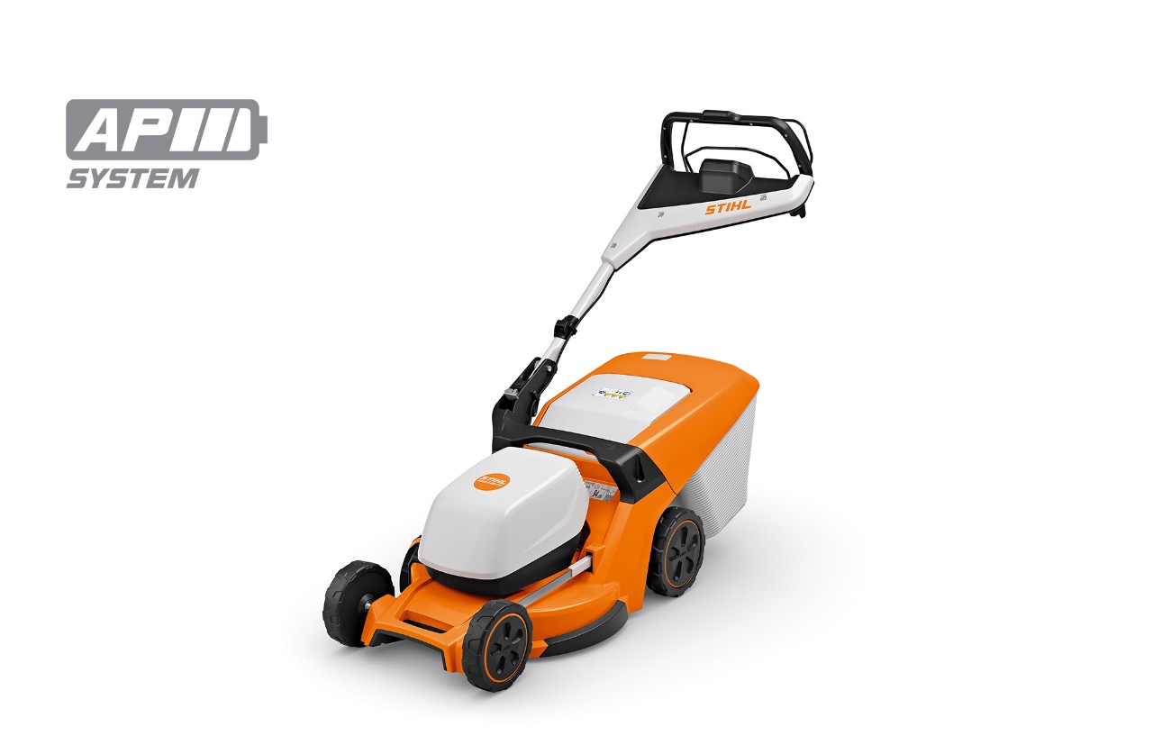Immagine del tosaerba a batteria STIHL RMA 448 PV, icona della batteria in alto a sinistra per il sistema STIHL AP