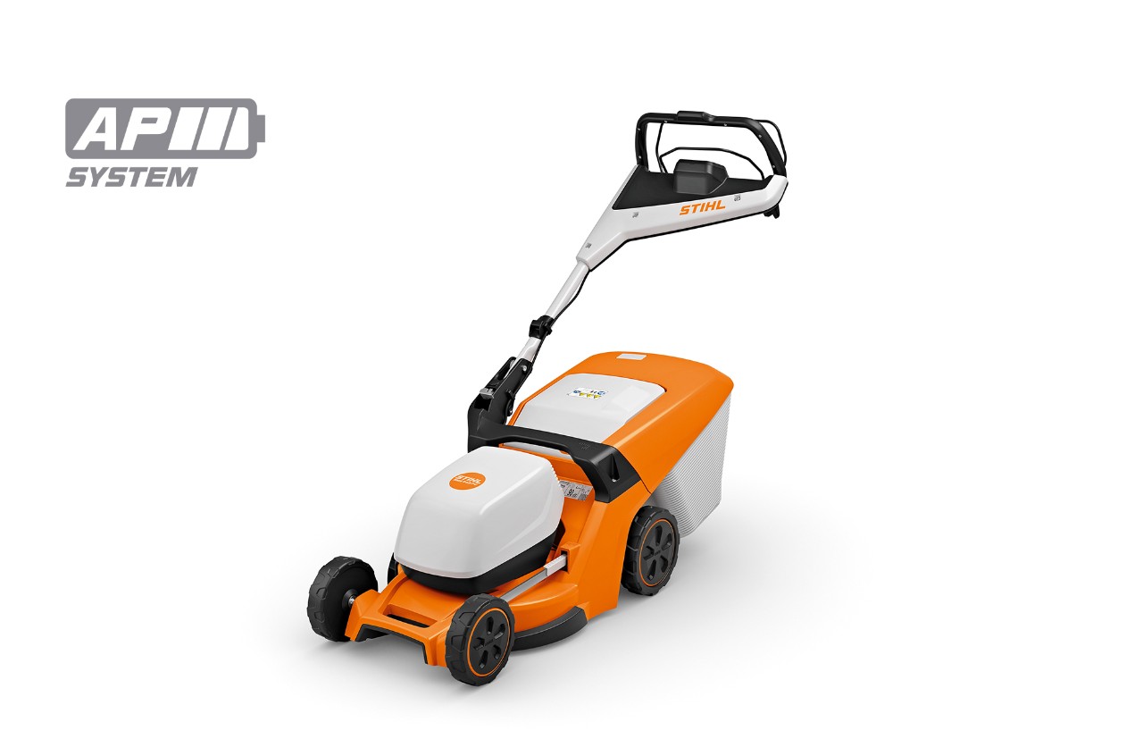 Immagine del tosaerba a batteria STIHL RMA 443 PV, icona della batteria in alto a sinistra per il sistema STIHL AP