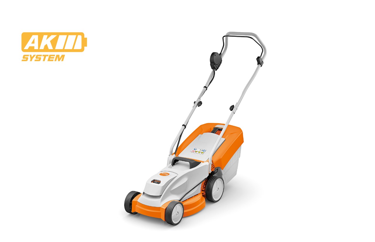 Immagine del tosaerba a batteria STIHL RMA 235, icona della batteria in alto a sinistra per il sistema AK STIHL