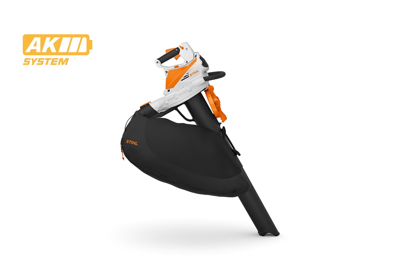 Immagine dell’aspiratore-trituratore a batteria STIHL SHA 56, icona della batteria in alto a sinistra per il sistema STIHL AK