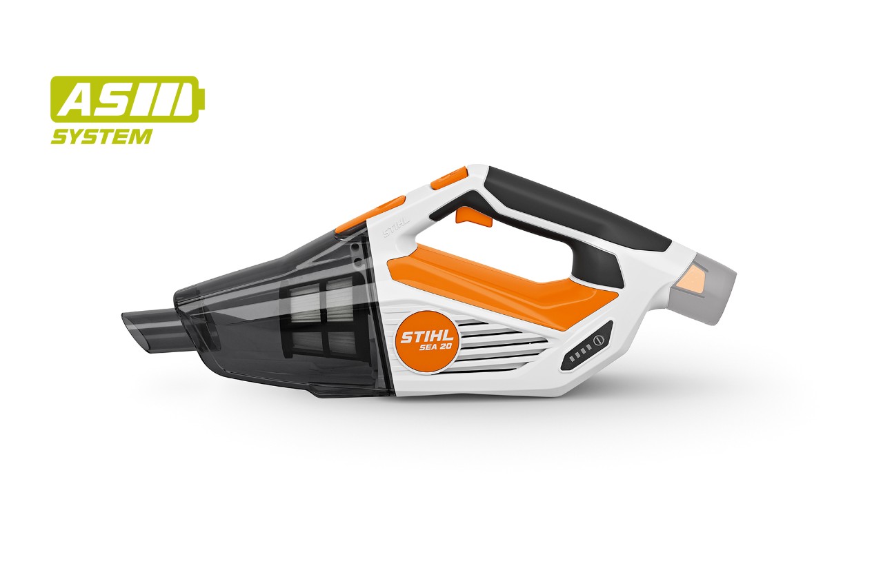 Immagine dell’aspirapolvere portatile a batteria STIHL SEA 20, icona della batteria in alto a sinistra per il sistema STIHL AS