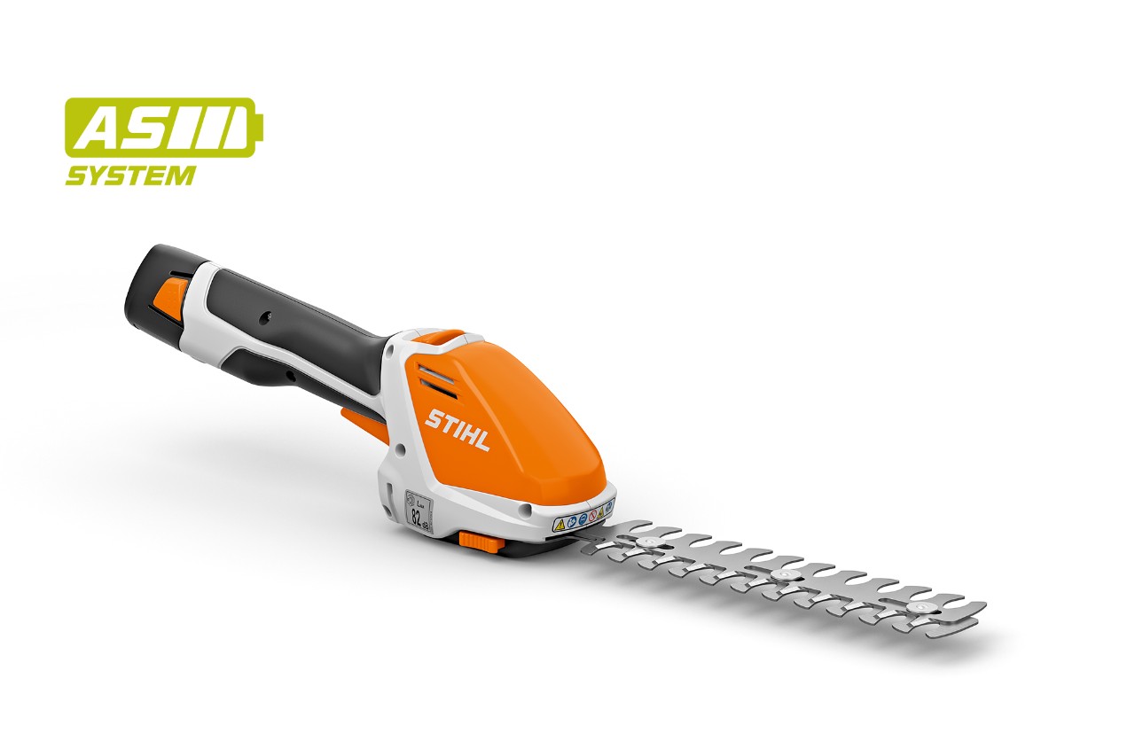 Immagine di un tosasiepi a batteria STIHL HSA 26, icona della batteria in alto a sinistra per il sistema AS STIHL