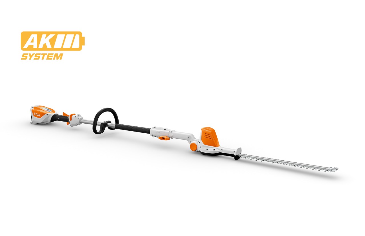 Immagine del tagliasiepi a batteria STIHL HLA 56, icona della batteria in alto a sinistra per il sistema STIHL AK