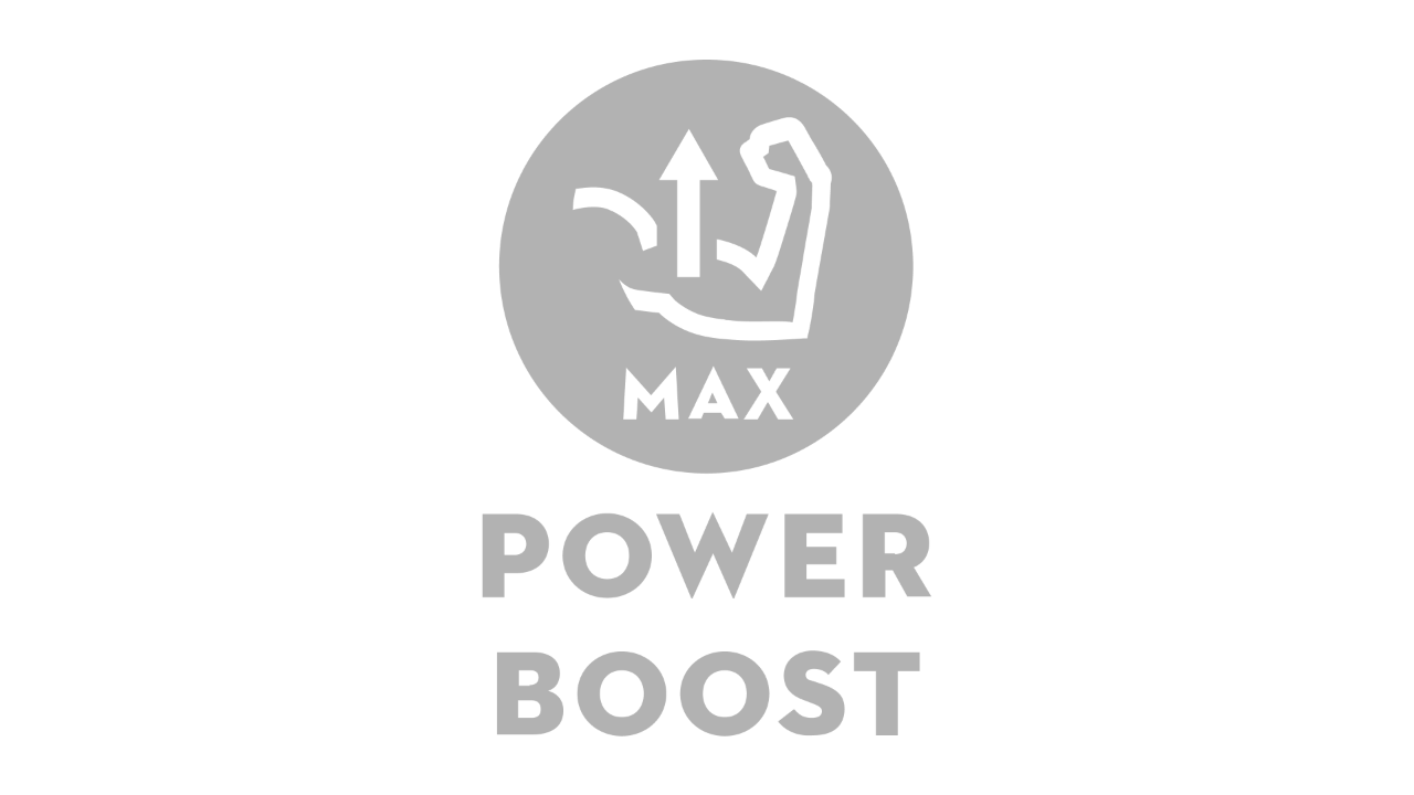 Icona con braccio piegato e freccia rivolta verso l'alto, con le scritte "Max" e "Power Boost" sottostanti 